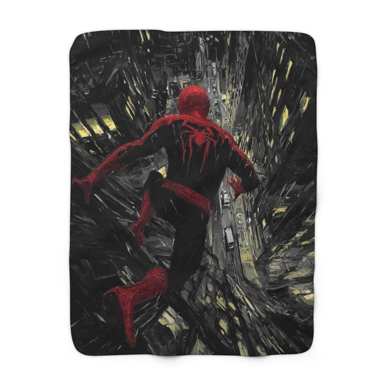 Spiderman Sherpa Fleece Blanket, Superhero Comic Plush Throw, Cozy Marvel Blanket, Soft Gift for Him 30" × 40"