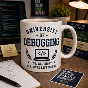 University of Debugging Mug | Programmer Coffee Cup, Coding College Humor