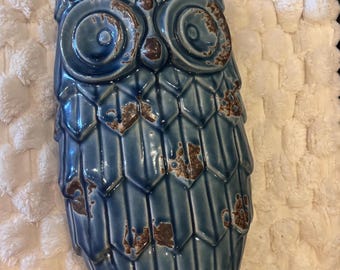 Vaso a forma di gufo in ceramica blu/oro/rame