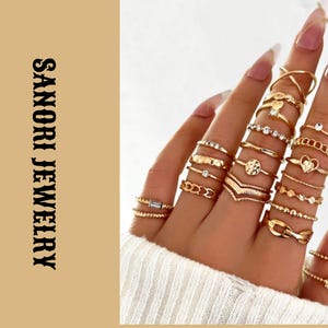 Set Anillos Apilables Dorados Midi Rings Minimalistas