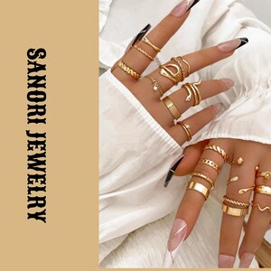 Set Anillos Dorados Apilables Midi Rings Minimalistas