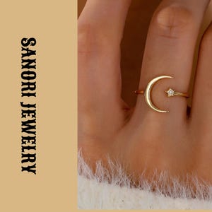 Anillo Luna Estrella Dorado Ajustable Joyería Celestial