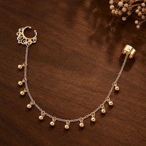 Gouden Neusketting Ear Cuff, Gezichtsketting met Hangende Kralen, Neusclip Zonder Piercing, Boho Punk Sieraad voor Vrouwen