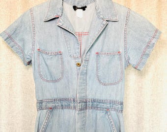 What's In A Name Coveralls レディース Sサイズ デニムブルー ジャンプスーツ 体型を美しく見せるヴィンテージ