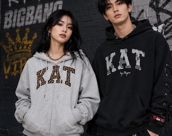 Sudadera con capucha y cremallera completa gris GAP x KATSEYE Manon & Yoonchae – Sudadera de felpa estilo K-Pop streetwear extragrande