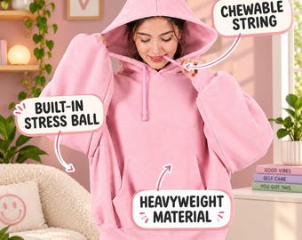 Felpa con cappuccio sensoriale Cloud Eleven / Coulisse in silicone masticabile e polsini con palline antistress / Felpa unisex oversize