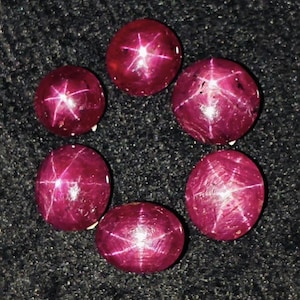 Natural Red Ruby 6 Line Star Gemstones Set, loose 6 Ruby Star Stones