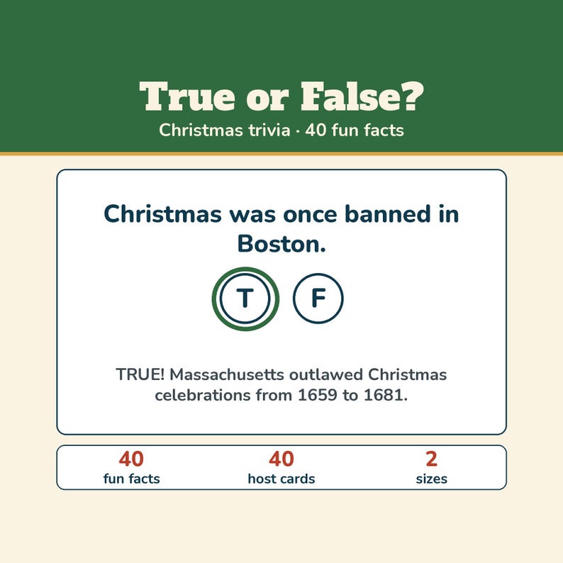 Christmas True or False Game, Printable Christmas Trivia with Fun Facts, Holiday Trivia for Kids Adults Seniors, Class or Office Party Bild 1