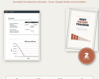 Arkusz kalkulacyjny do śledzenia spłaty długów | Kalkulator lawiny długów w Excelu i Arkuszach Google | Planer zadłużenia do druku | Pobierz natychmiast