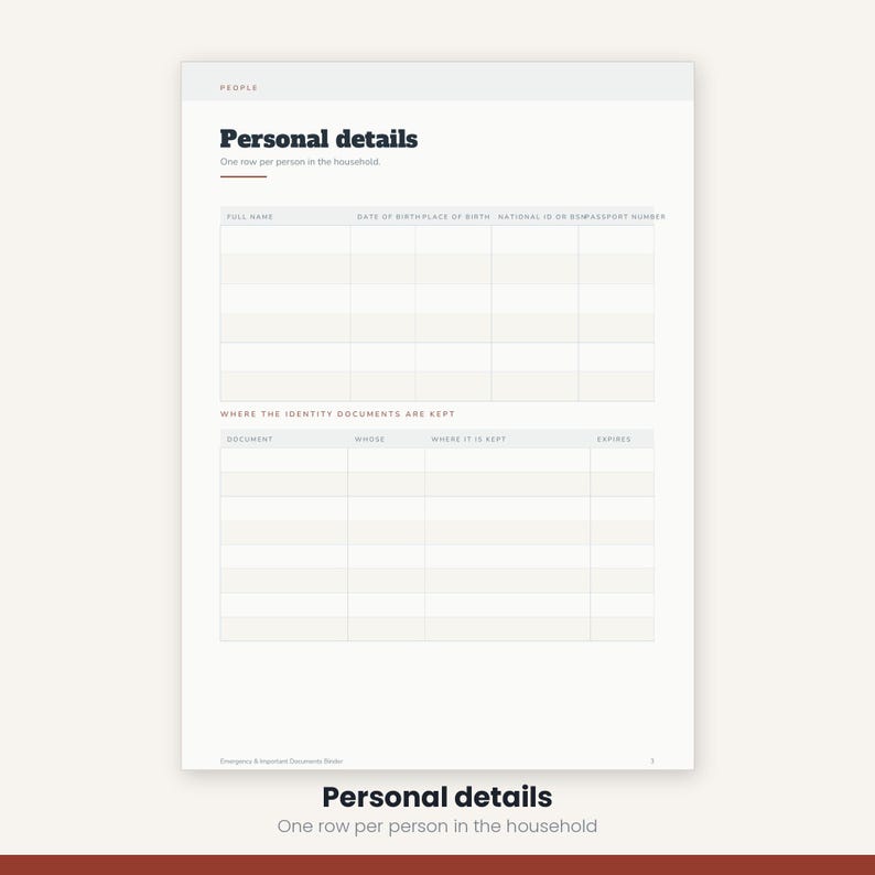 Emergency Binder Printable | Important Documents Organizer | In Case of Emergency Planner 17 Pages | A4 US Letter Instant Download image 7