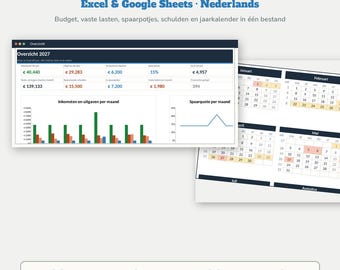 Libro mayor del hogar 2027 Excel | Planificador de presupuesto holandés Google Sheets | Gastos fijos Ahorros Deudas Calendario anual | Planificador de presupuesto 2027
