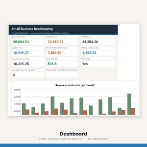 Small Business Bookkeeping Spreadsheet | Income Expense Tracker Excel Google Sheets | VAT Profit Loss Invoice | Instant Download image 7