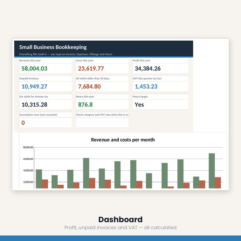 Small Business Bookkeeping Spreadsheet | Income Expense Tracker Excel Google Sheets | VAT Profit Loss Invoice | Instant Download image 7