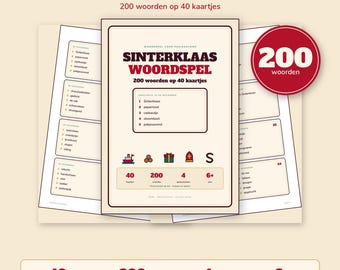 Gra słowna Sinterklaas 40 kart | 30-sekundowa gra holenderska | Gra Pakjesavond do druku | Pobieranie cyfrowe