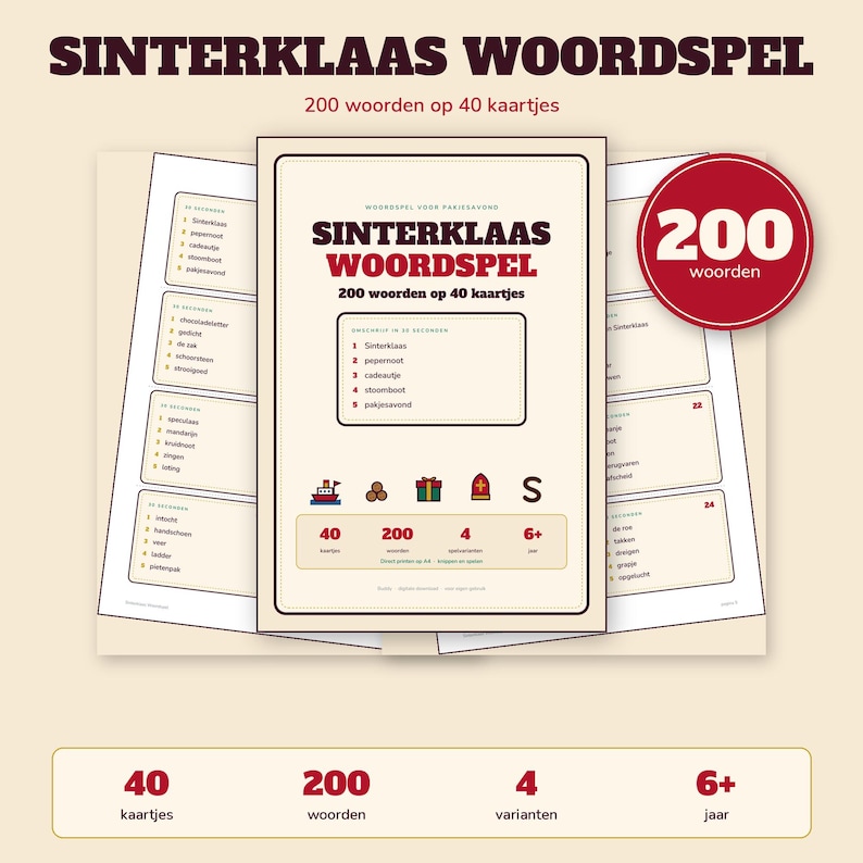 Sinterklaas Word Game 40 Cards | 30 Seconds Game | Children's Party Printable | Gift-Giving Evening PDF image 1