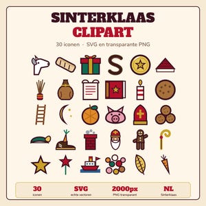 Sinterklaas Clipart 30 Icons | SVG und transparentes PNG | Cricut Silhouette Pakjesavond | Niederländischer digitaler Download Bild 1