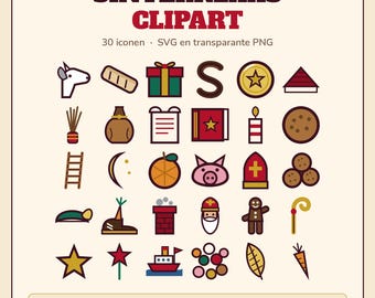 Sinterklaas Clipart 30 ikon | SVG i przezroczysty PNG | Cricut sylwetka Pakjesavond | Holenderskie pobieranie cyfrowe