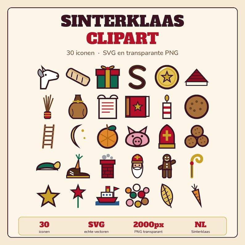 Sinterklaas Clipart 30 Icons | SVG und transparentes PNG | Cricut Silhouette Pakjesavond | Niederländischer digitaler Download Bild 1