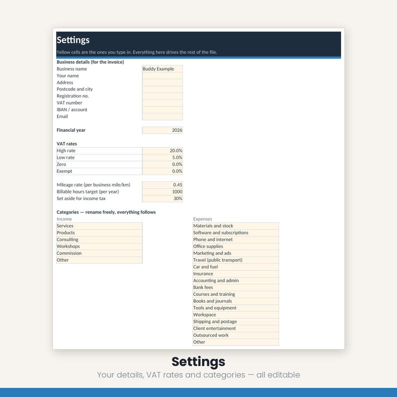 Small Business Bookkeeping Spreadsheet | Income Expense Tracker Excel Google Sheets | VAT Profit Loss Invoice | Instant Download image 17