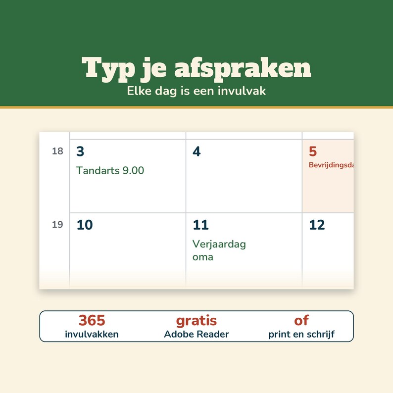 Calendar 2027 Netherlands | Week Numbers, Public Holidays and School Holidays | Fillable PDF A4 and A3 | Annual Calendar Monthly Calendar 2027 image 4