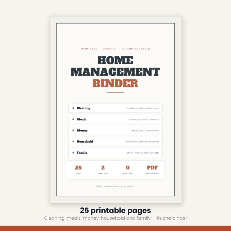 Home Management Binder Printable | Cleaning Schedule Meal Planner Budget | Household Organizer 25 Pages | A4 US Letter Instant Download image 5