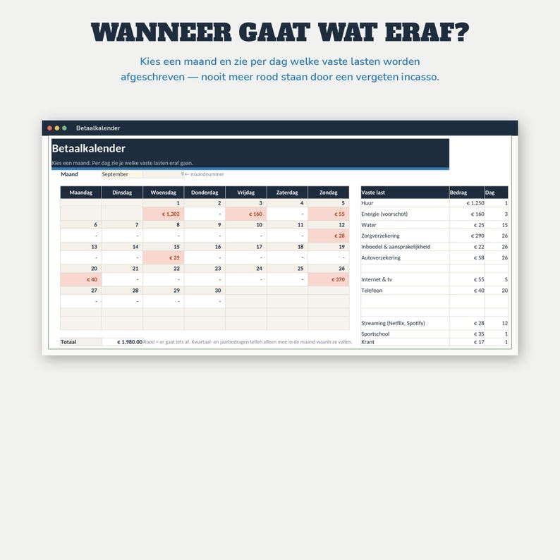 Haushaltsbuch 2027 (Excel) | Budgetplaner (Google Sheets, Niederländisch) | Fixe Ausgaben, Sparschweine, Schulden, Jahreskalender | Budgetplaner 2027 Bild 9
