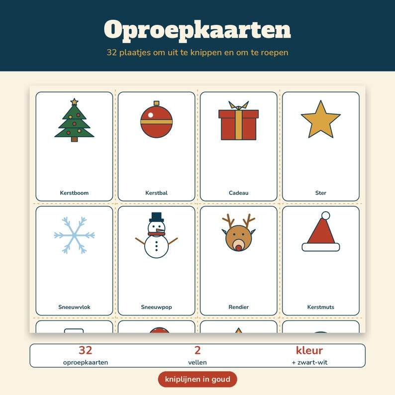 Paquete de juegos navideños en neerlandés | Bingo navideño (50 cartones), 30 segundos de Navidad, concurso navideño (60 preguntas), bingo musical navideño | Juego imprimible para la cena de Navidad imagen 7