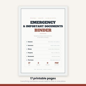 Emergency Binder Printable | Important Documents Organizer | In Case of Emergency Planner 17 Pages | A4 US Letter Instant Download image 5