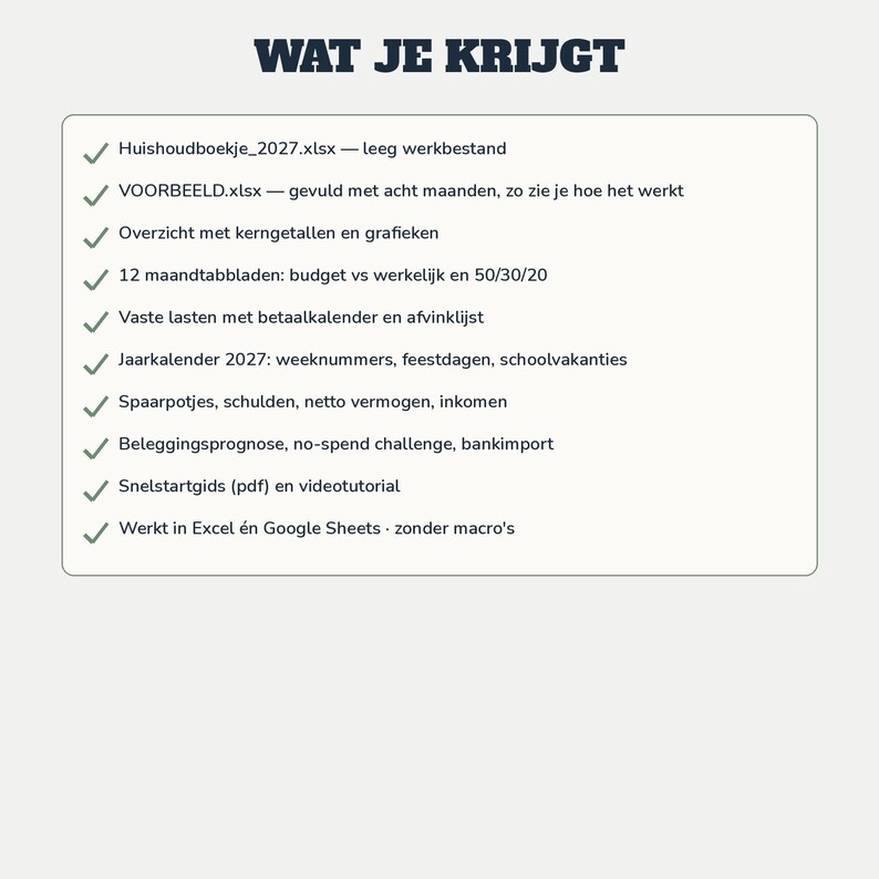 Haushaltsbuch 2027 (Excel) | Budgetplaner (Google Sheets, Niederländisch) | Fixe Ausgaben, Sparschweine, Schulden, Jahreskalender | Budgetplaner 2027 Bild 20