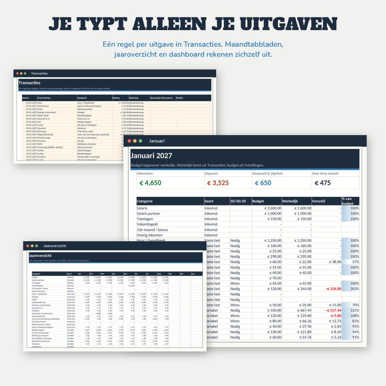 Haushaltsbuch 2027 (Excel) | Budgetplaner (Google Sheets, Niederländisch) | Fixe Ausgaben, Sparschweine, Schulden, Jahreskalender | Budgetplaner 2027 Bild 2