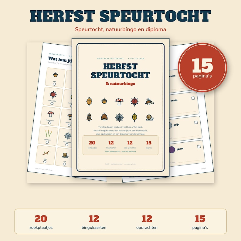 Kids Party Printable | Autumn Scavenger Hunt and Nature Bingo | Outdoor Games for Children | Dutch PDF image 1