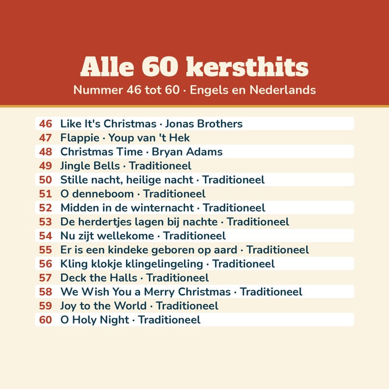 Christmas Music Bingo 60 Christmas Hits 50 Cards | Music Bingo Christmas Dutch Printable | Christmas Drinks, Christmas Party, Family, New Year's Eve image 11
