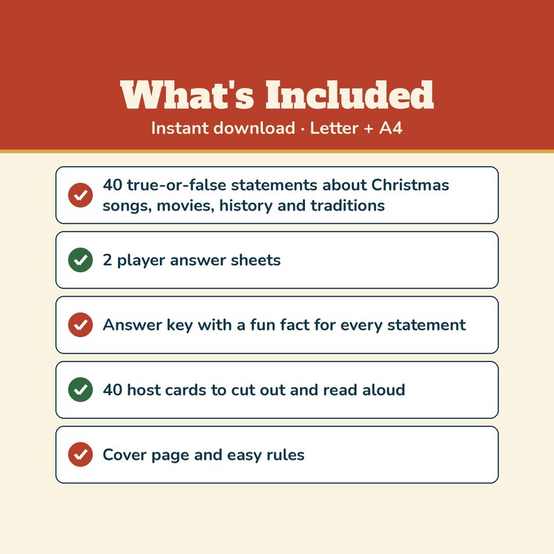 Christmas True or False Game, Printable Christmas Trivia with Fun Facts, Holiday Trivia for Kids Adults Seniors, Class or Office Party Bild 8