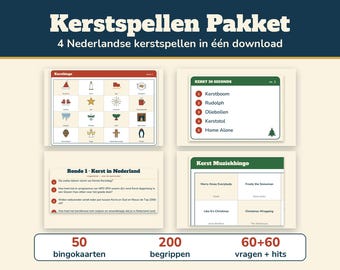 Christmas Games Package Dutch | Christmas Bingo 50 Cards, Christmas 30 Seconds, Christmas Quiz 60 Questions, Christmas Music Bingo | Printable Christmas Dinner Game