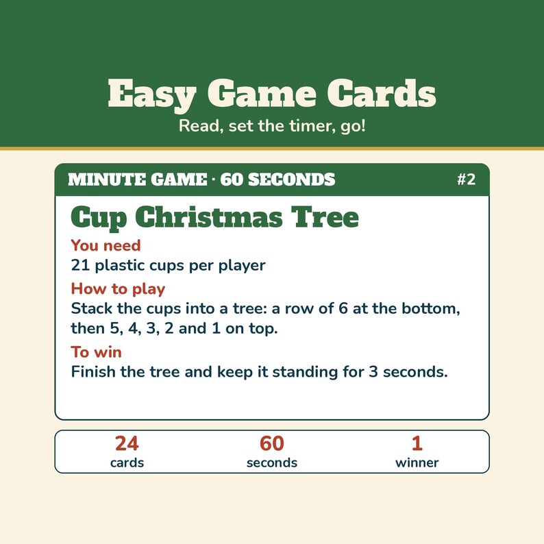 Christmas Minute Games, 24 One Minute Party Games Printable, Christmas Party Games for Kids and Adults, Family, Classroom, Office Party image 3
