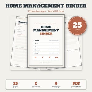 Home Management Binder Printable | Cleaning Schedule Meal Planner Budget | Household Organizer 25 Pages | A4 US Letter Instant Download image 1