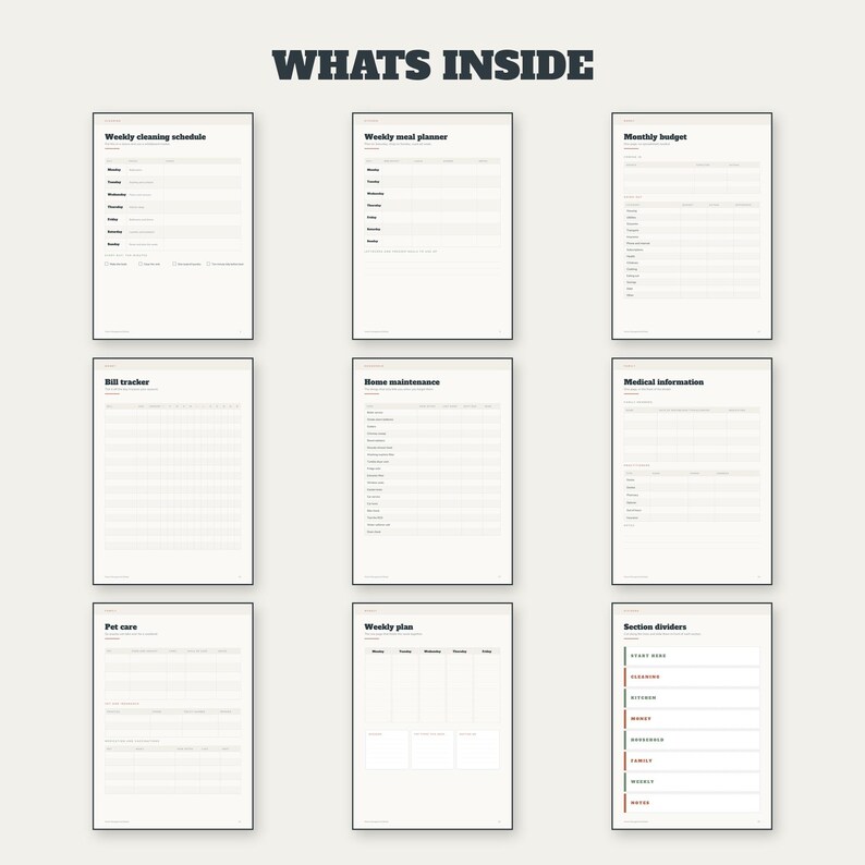 Home Management Binder Printable | Cleaning Schedule Meal Planner Budget | Household Organizer 25 Pages | A4 US Letter Instant Download image 2