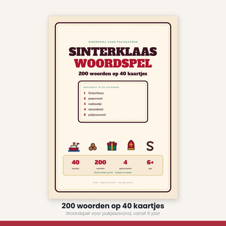Sinterklaas Word Game 40 Cards | 30 Seconds Game | Children's Party Printable | Gift-Giving Evening PDF image 5