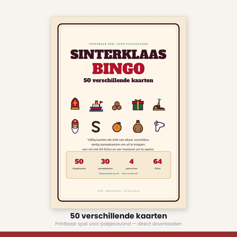 Sinterklaas Bingo 50 Cards | Children's Party Printable | Gift-Giving Evening Game Dutch | PDF Download image 5
