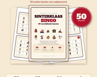 Bingo Sinterklaas 50 kart | Holenderska gra wieczorowa na prezenty | Gra Sinterklaas do druku dla dzieci | Pobierz cyfrowo PDF