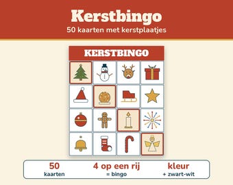 Christmas Bingo 50 Cards with Pictures | Christmas Bingo for Children and Family | Printable Christmas Game in Dutch | Christmas Dinner, Class, Christmas Drinks