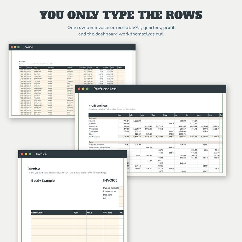 Small Business Bookkeeping Spreadsheet | Income Expense Tracker Excel Google Sheets | VAT Profit Loss Invoice | Instant Download image 4