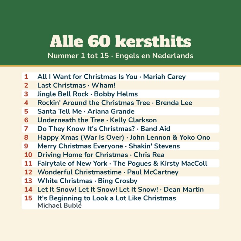 Christmas Music Bingo 60 Christmas Hits 50 Cards | Music Bingo Christmas Dutch Printable | Christmas Drinks, Christmas Party, Family, New Year's Eve image 8