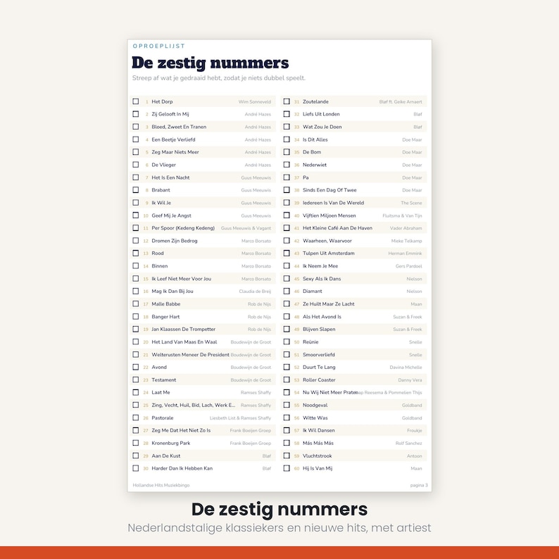 Hitster Cards Dutch | Music Bingo 30 Cards | 60 Dutch Hits | Printable Party Game PDF image 7