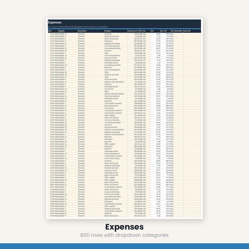 Small Business Bookkeeping Spreadsheet | Income Expense Tracker Excel Google Sheets | VAT Profit Loss Invoice | Instant Download image 12