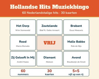 Dutch Hits Music Bingo | Music Bingo 30 Cards | 60 Dutch Songs | Printable Party Game PDF | Music Quiz
