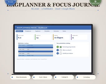 Planer dzienny Excel 2026 — dziennik blokowania czasu i celów