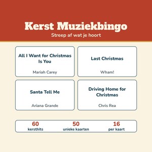 Christmas Music Bingo 60 Christmas Hits 50 Cards | Music Bingo Christmas Dutch Printable | Christmas Drinks, Christmas Party, Family, New Year's Eve image 3