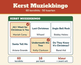 Julmusikbingo 60 julhits 50 kort | Musikbingo jul holländska utskrivbara | Juldrinkar, julfest, familj, nyårsafton
