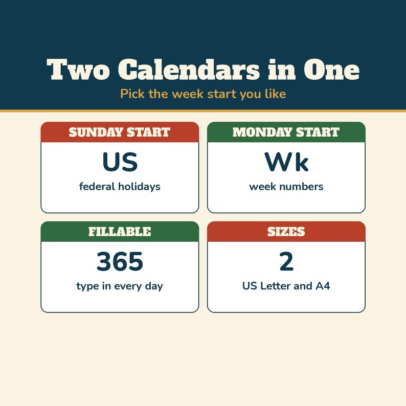 2027 Calendar Printable, Editable 2027 Monthly Calendar, Sunday or Monday Start, US Holidays, Week Numbers, Fillable PDF, Letter A4 image 2